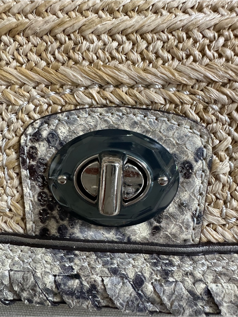 Coach Straw Clutch with Cream Leather Trim and Black Accents - Picture 5 of 6